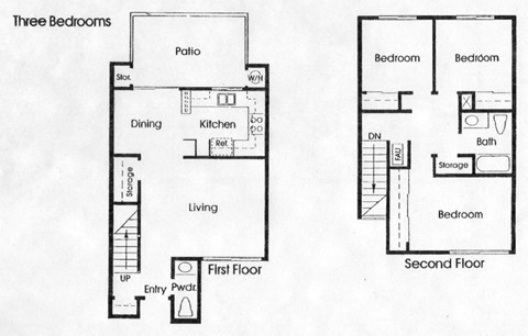 the floor plans for three bedrooms and two baths are shown in this image