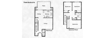 the floor plans for three bedrooms and two baths are shown in this image