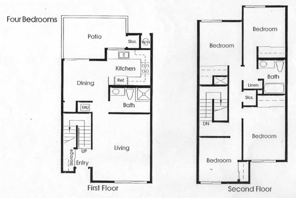 three floor plan of a house with three bedrooms and a living room