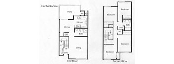 three floor plan of a house with three bedrooms and a living room