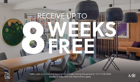 A promotional image for an offer of up to 8 weeks free.