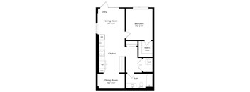 a floor plan of a house with a bedroom and a living room