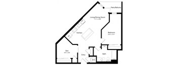 a floor plan of a house with a high asymmetrical roof