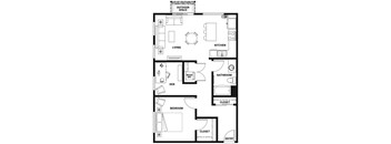 A black and white floor plan of a house with labeled rooms.