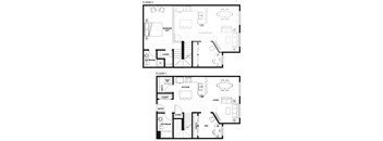 A black and white image of a floor plan for a two-story home.