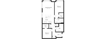 A black and white image of a floor plan for a two bedroom apartment.