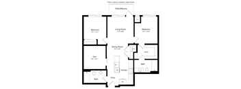 A floor plan of a home with a living room, dining room, kitchen, and three bedrooms.