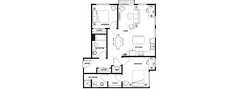A black and white image of a floor plan for a house.