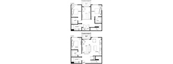 Two floor plan diagrams of a house with labeled rooms.