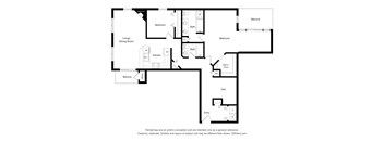 A black and white drawing of a house layout with a living and dining room.