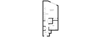 a floor plan of a small house with a kitchen and a living area