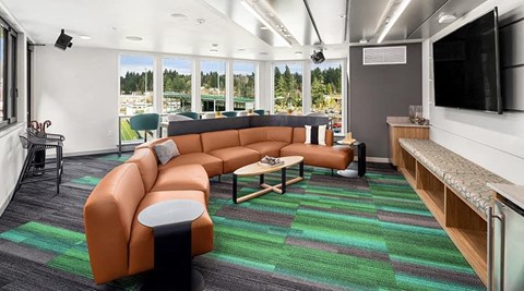 a living room with a couch and a television