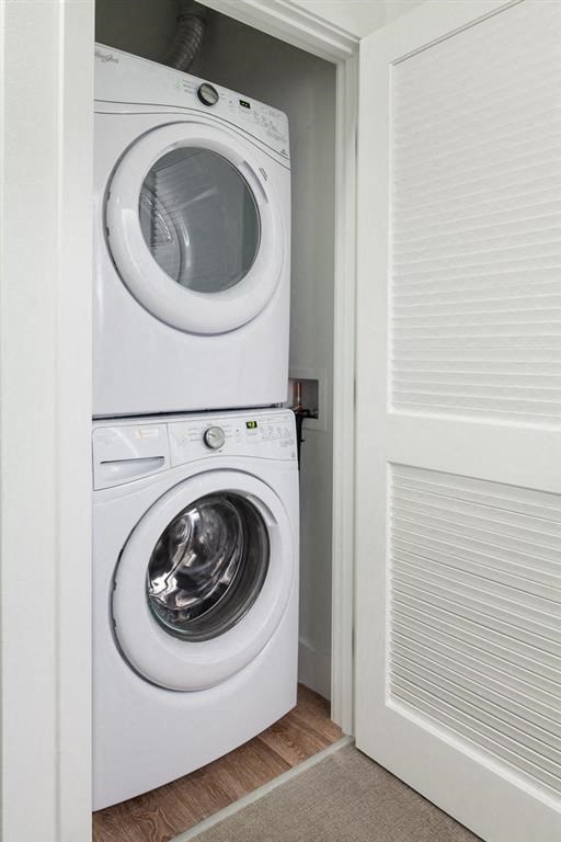 a washing machine and dryer in a closet
