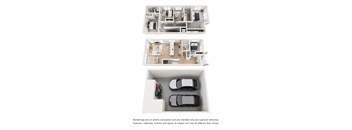 A floor plan of a house with a garage for two cars.