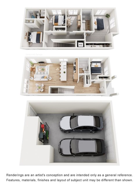 A floor plan of a house with a garage for two cars.
