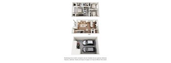 A floor plan of a house with a living room, kitchen, and two bedrooms.
