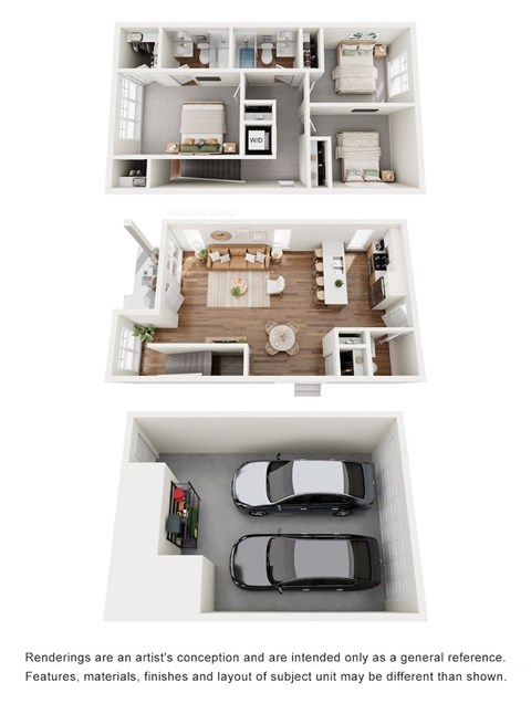 A floor plan of a house with a living room, kitchen, and two bedrooms.