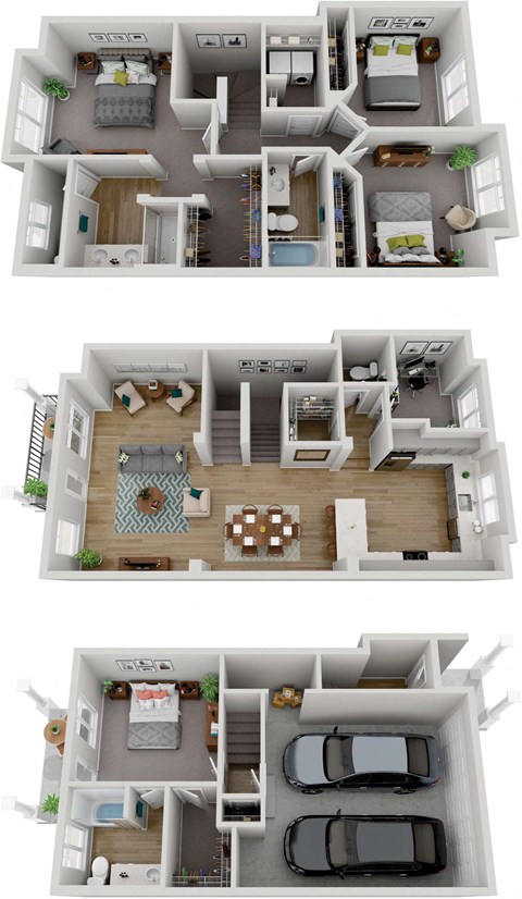 a 3d rendering of the floor plan of this apartment