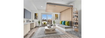 a living room with a couch and a coffee table