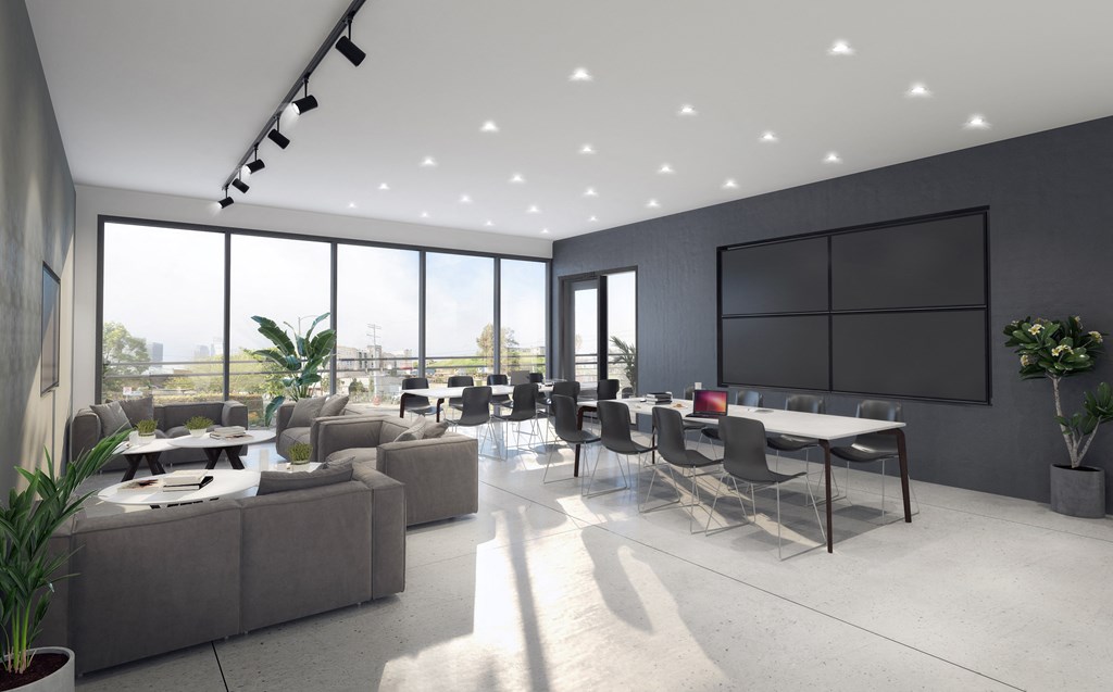 a rendering of a living room with couches tables and chairs