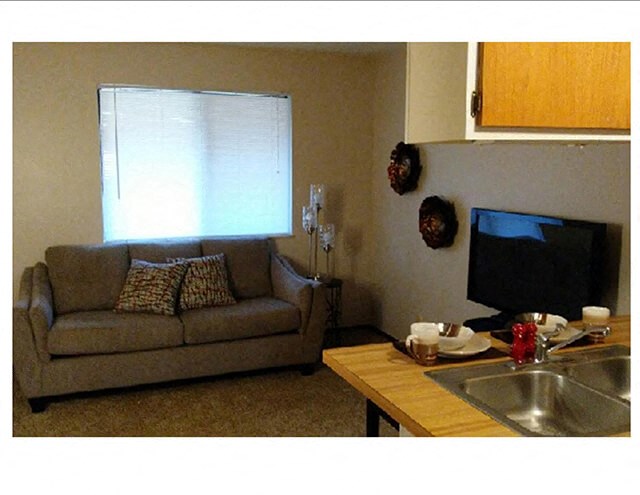 a living room with a couch and a television