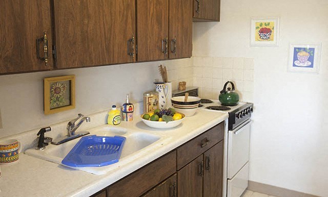 a kitchen with a sink and a stove