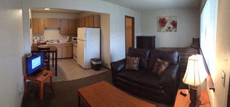 a living room with a couch and a tv