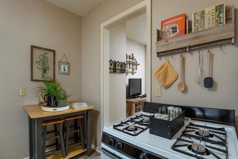 a kitchen with a stove and a sink