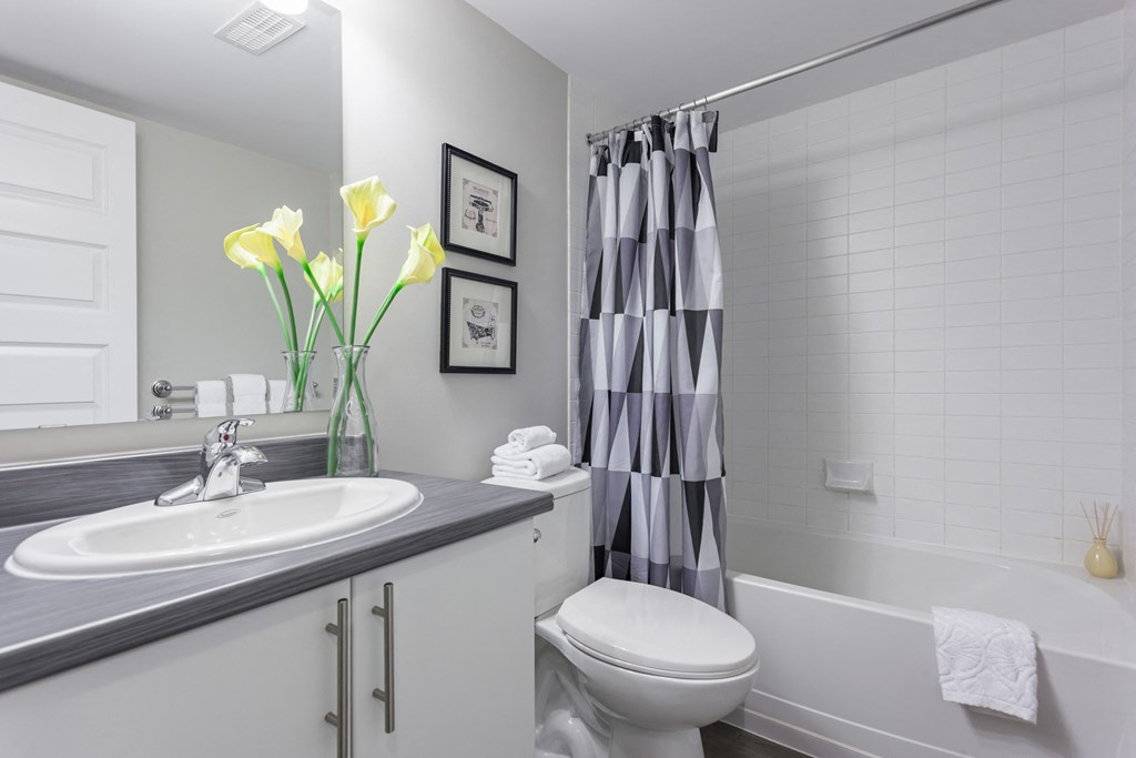 a bathroom with a sink and a toilet and a tub