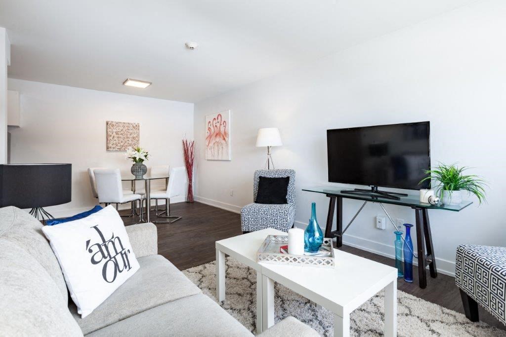 a living room with a couch and a television