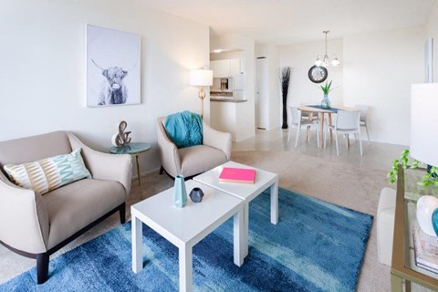a living room with a couch and a table