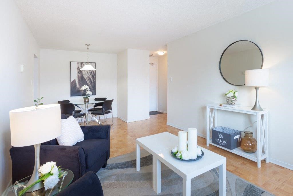 a living room with a couch and a table