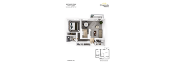 A floor plan for a 1 bedroom apartment in Baywood Park.