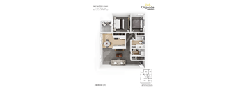 A floor plan of a 2 bedroom apartment at Baywood Park.