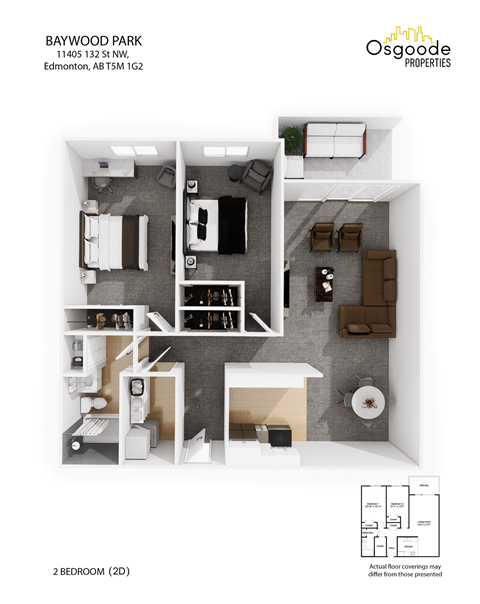 A floor plan of a 2 bedroom apartment.
