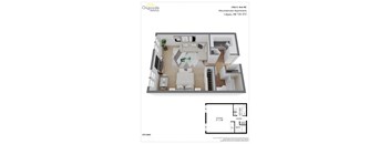 A floor plan of a studio apartment with a detailed diagram of the layout.