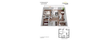 A floor plan of a 4 bedroom apartment with 2 bathrooms and a living room.