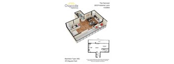 A floor plan for a Bachelor Type (4B) apartment at The Faircrest, 1833 Frobisher Lane K1G0E8.