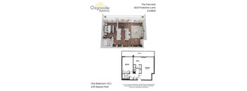 A floor plan for a one bedroom apartment at The Faircrest.
