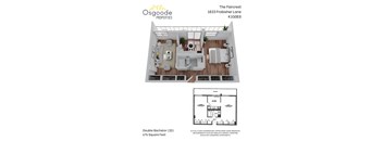 A floor plan for a double bachelor apartment at The Faircrest.