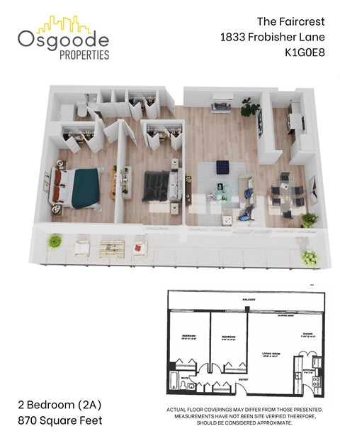 A floor plan for a 2 bedroom apartment at The Faircrest.