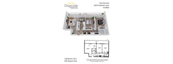 A floor plan for a 2 bedroom apartment at The Faircrest.