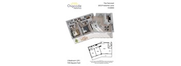 A floor plan for a 2 bedroom apartment at The Faircrest.