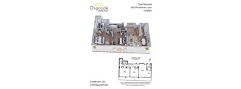 A floor plan for a 2 bedroom apartment at The Faircrest, measuring 1128 square feet.