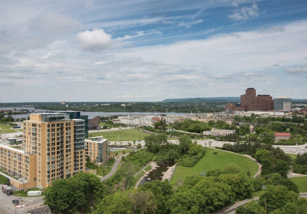 a view of the city from the roof of a building