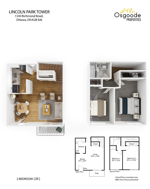A floor plan for a 2 bedroom apartment at Lincoln Park Tower.