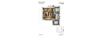 A floor plan for a 2 bedroom apartment at Riverside Towers.