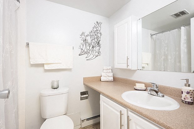 a bathroom with a sink toilet and a mirror