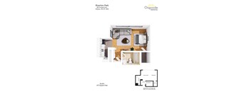 A floor plan of a studio apartment at Riverton Park.