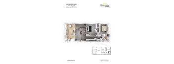 A floor plan for a 2 bedroom apartment at Baywood Park.